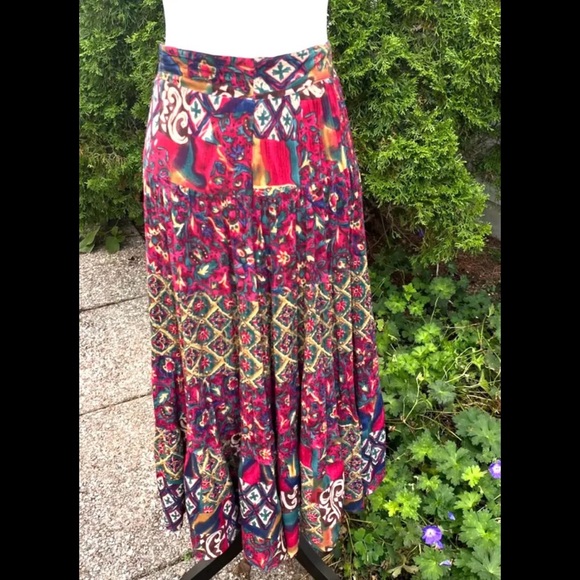 Retro 1960’s cut w/a boho twist:tiered w/multicoloured multiprints skirt-trendy - Picture 5 of 13
